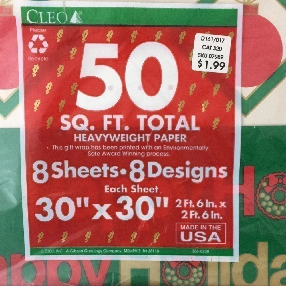 𝅺VINTAGE Christmas Gift Wrap Gibson Greetings 50sq.ft.